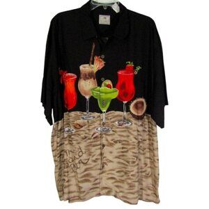 Vintage Luau Brand Sand Bar Cocktail Camp Shirt Mens Size XL Hawaiian Rayon
